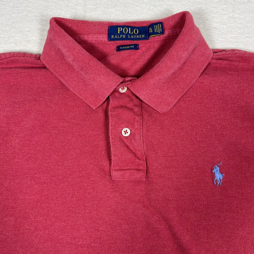 Polo Ralph Lauren Polo Shirt Mens XL Red Classic Fit Embroidered Pony Logo Pique - Picture 1 of 8